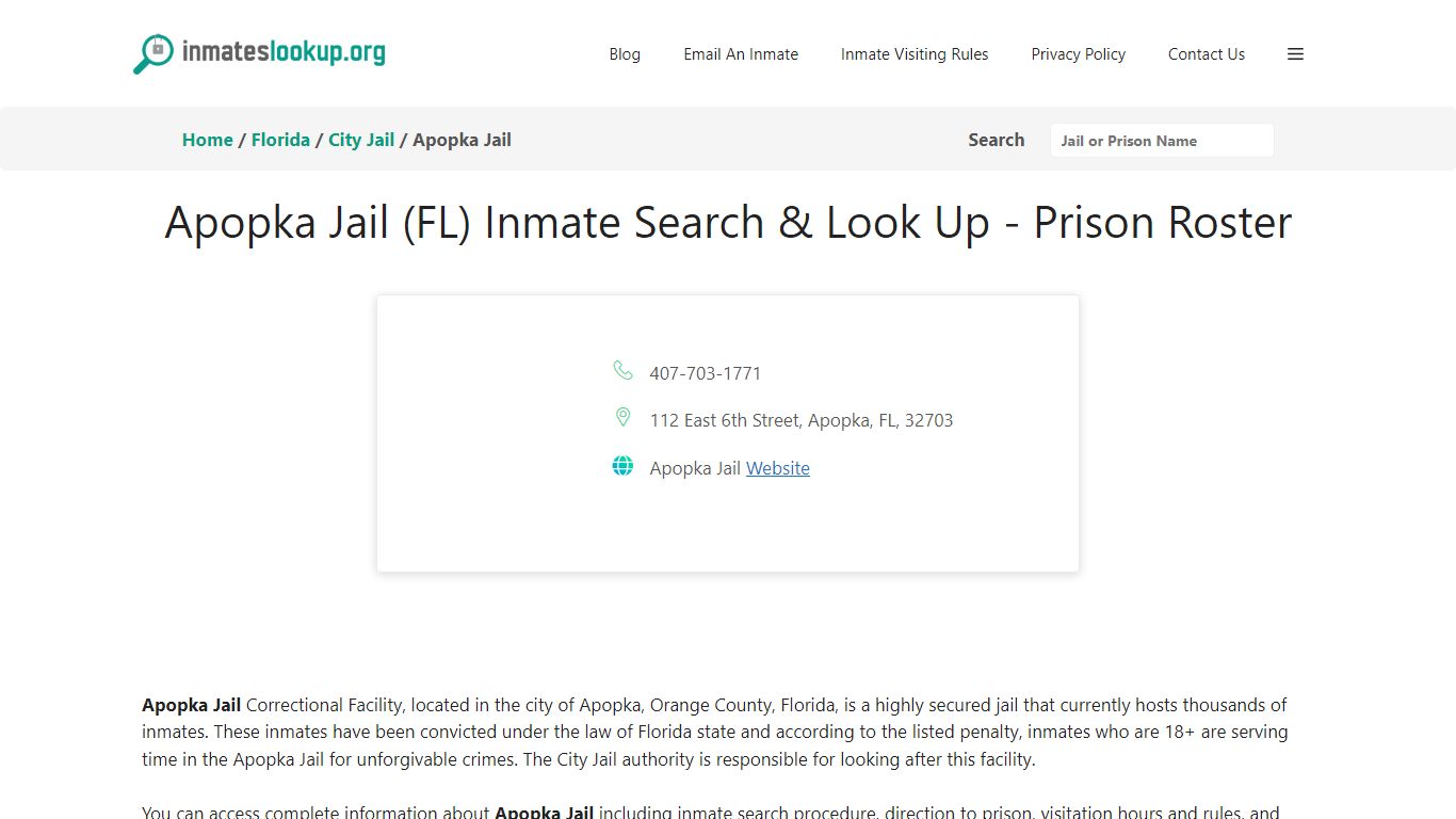 Apopka Jail (FL) Inmate Search & Look Up - Prison Roster